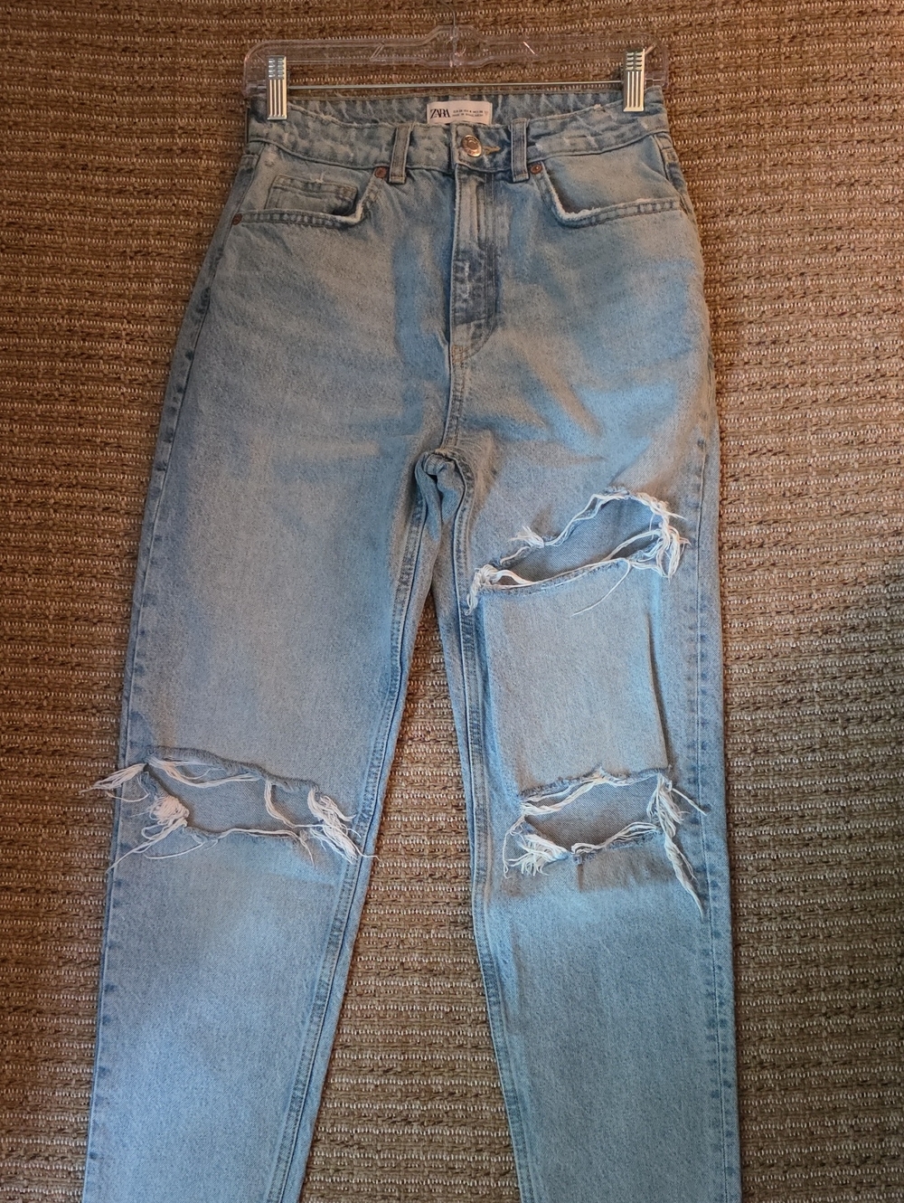 Zara Size 4 Wide Leg High Rise Distressed Blue Jean - Picture 3 of 8